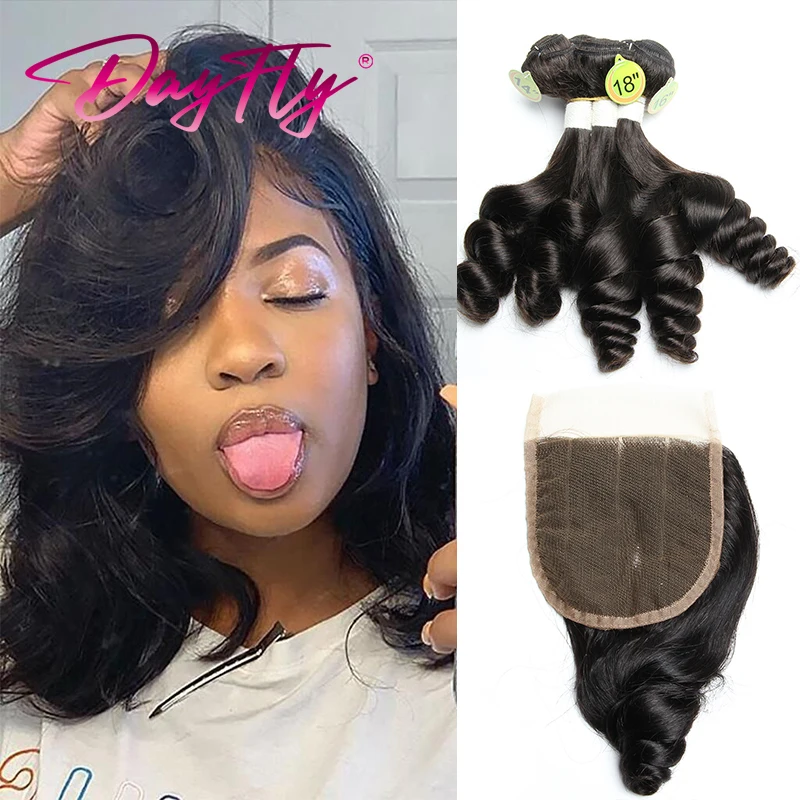 

Bouncy Curly hair Bundles Brazilian Hair Weave Bundles With Closure 100 Human Hair Bundles Loose Wave Bundles With Closure Remy