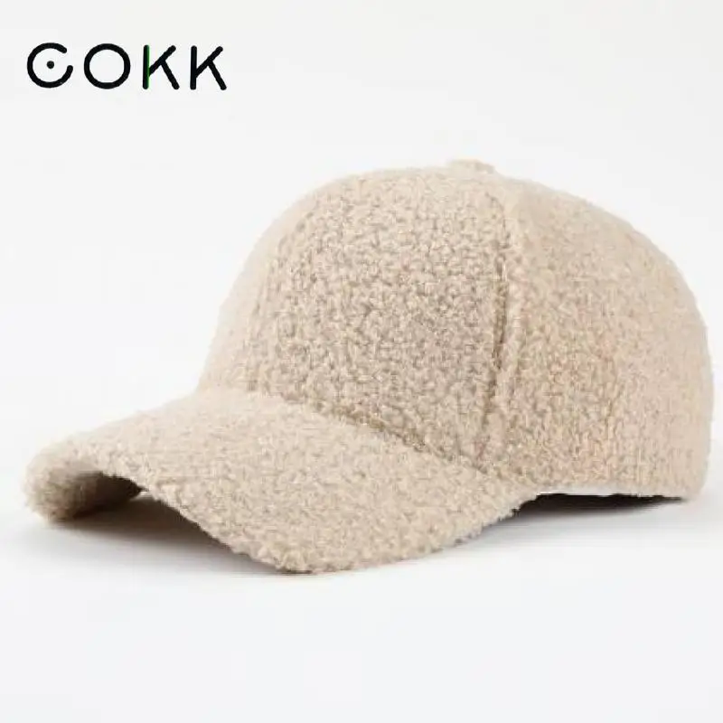 COKK-gorra de béisbol de felpa para mujer, gorro de Color sólido coreano, cálido, informal, para