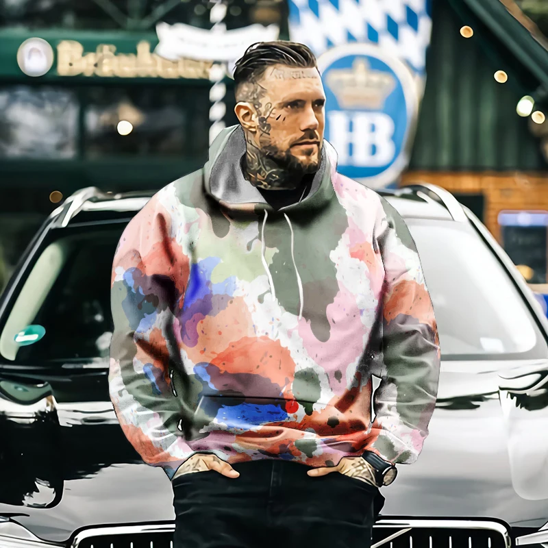 

Long-sleeved sweater men's sweater hoodie fall/winter men's 2021 new style graffiti stitching interesting clothing 3D printing