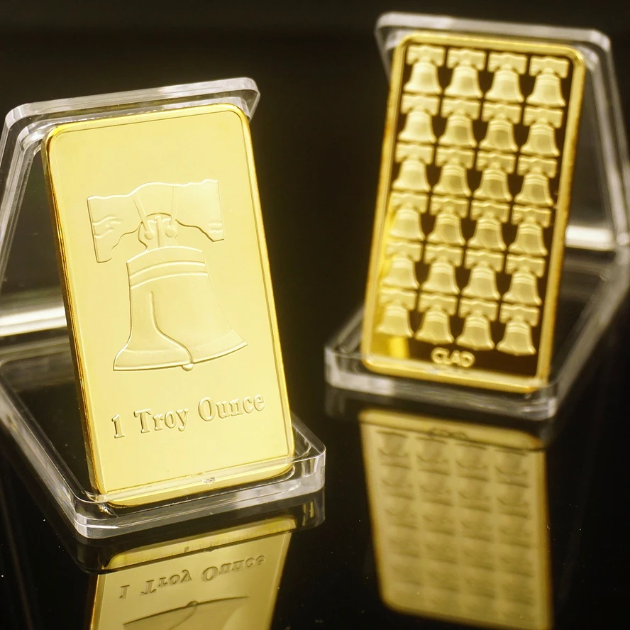 American Liberty Bell Gold Medal Commemorative Coin One Troy Ounce 999/1000 Fine Replica Square Bar | Дом и сад