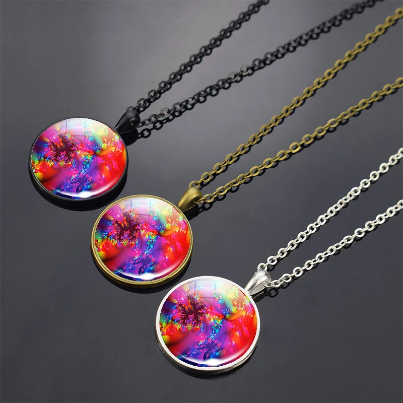 Ожерелье со стеклянной подвеской в виде фрактала многоцветное модное винтажное