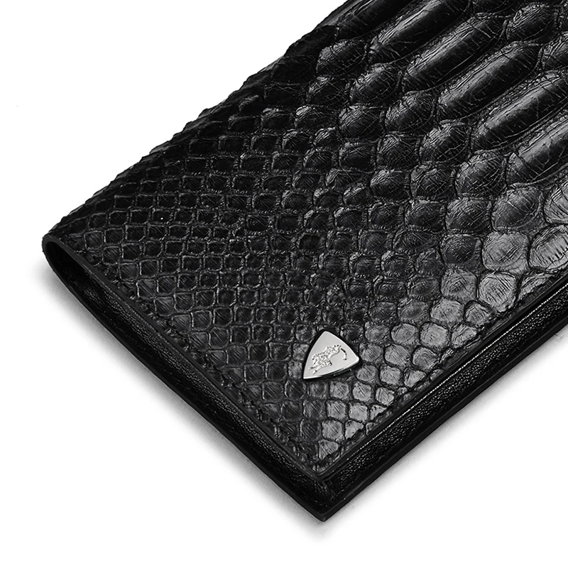 Мужской кошелек из натуральной кожи Python черный на молнии модель PL134 | Багаж и