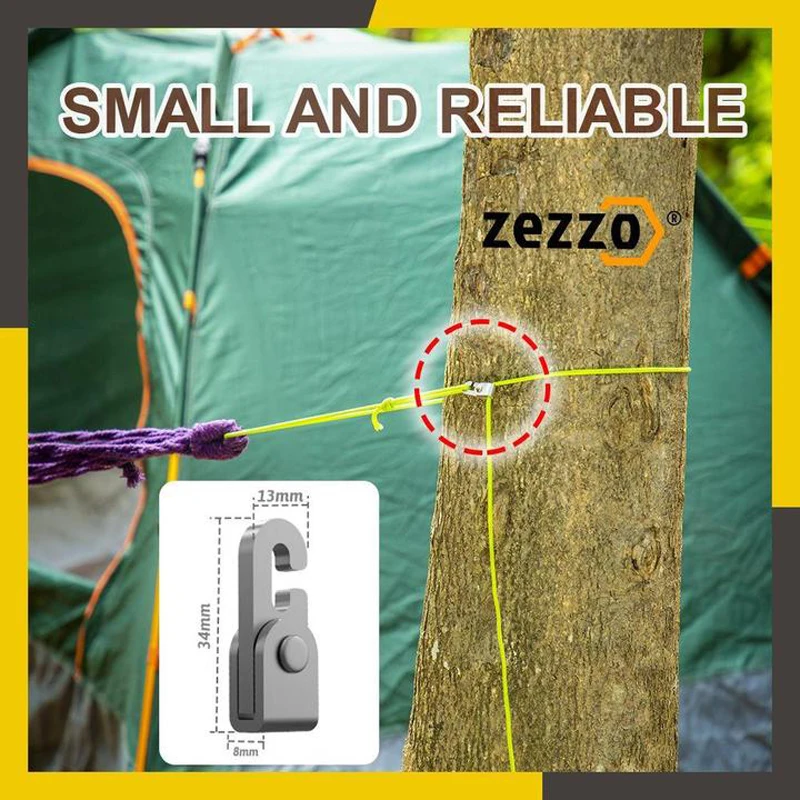 

Zezzo® Automatic Lock Hook Self-locking Free Knot Easy Tighten Rope Kit For Camping Tent Accessories 4pcs Hooks with 1pc 6m Rope