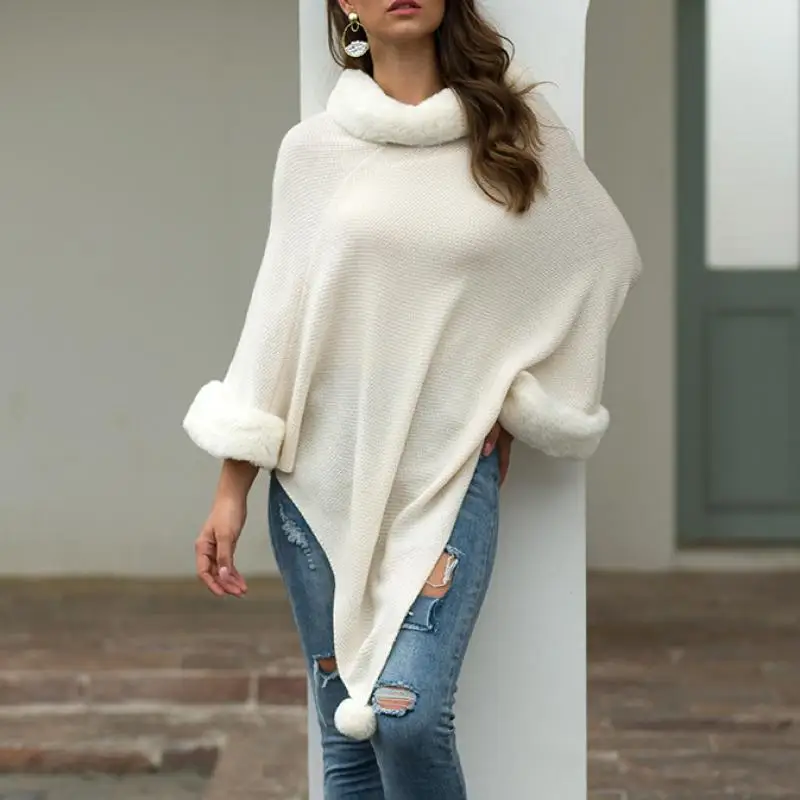 Вязаное пончо с высоким воротником женский свитер женские свитера асимметричным
