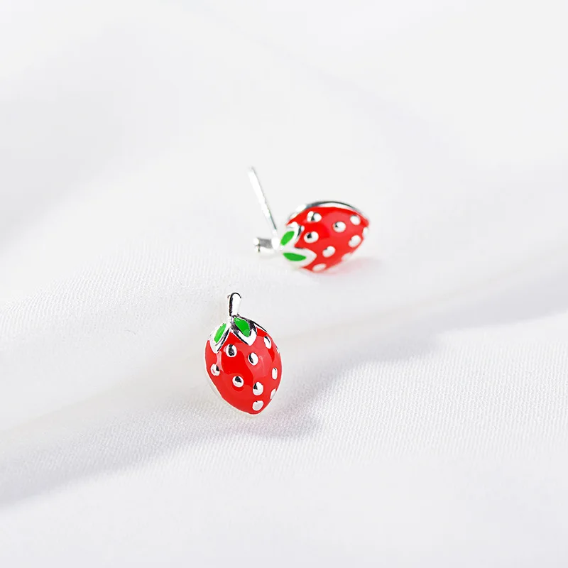 

925 Sterling Silver Piercing Strawberry Stud Earrings for Women Party Jewelry pendientes eh1456