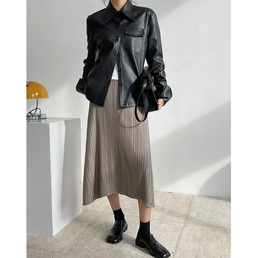 

Spring New Blogger Fashion Pleated High Waist Shows Thin Medium Length Irregular A-Line Skirt
