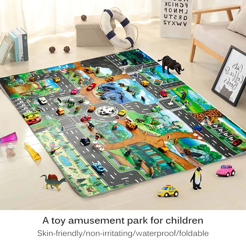 

Portable Play Mat Children Traffic Parking Lot Map Car Traffic Car Park Play Mat Waterproof Parking Lot Kids Rug Baby Games Mats