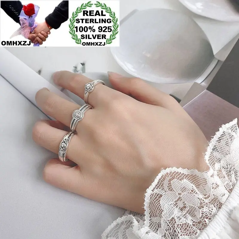 

OMHXZJ Wholesale HC166 European Fashion Fine Woman Girl Birthday Party Gift Vintage Geometric 100% 925 Sterling Silver Open Ring