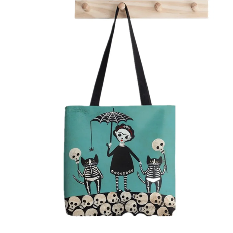 

2021 Shopper Day of the Dead Tote Bag Printed Tote Bag women Harajuku shopper handbag girl Shoulder shopping bag Lady Canvas Bag