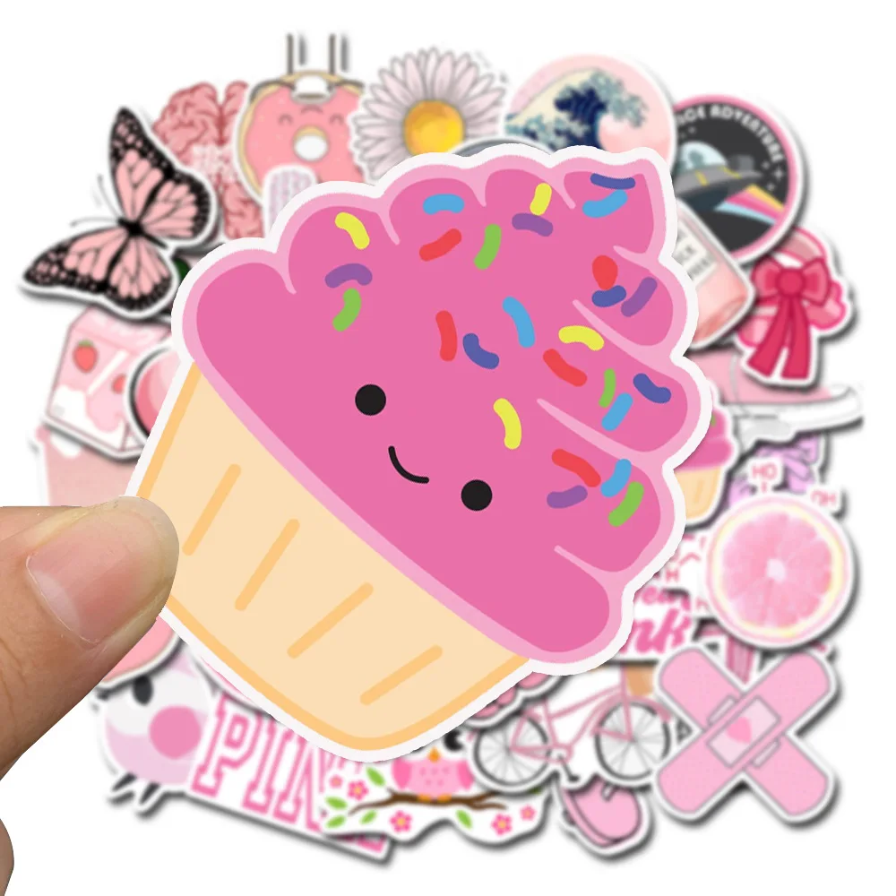 Pegatinas de grafiti para port&aacute;til, juguetes decorativos impermeables de dibujos animados, peque&ntilde;os y bonitos, color rosa, 10/30/50 Uds., venta al por mayor-3