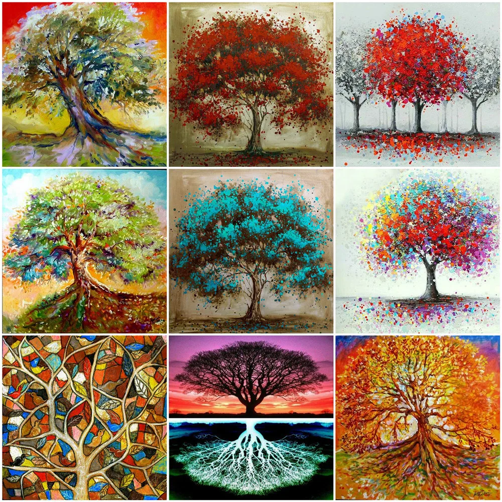 

HUACAN Full Square Round Diamond Painting Tree DIY Mosaic Diamond Painting Rhinestone Cross Stitch Landscape Wall Art