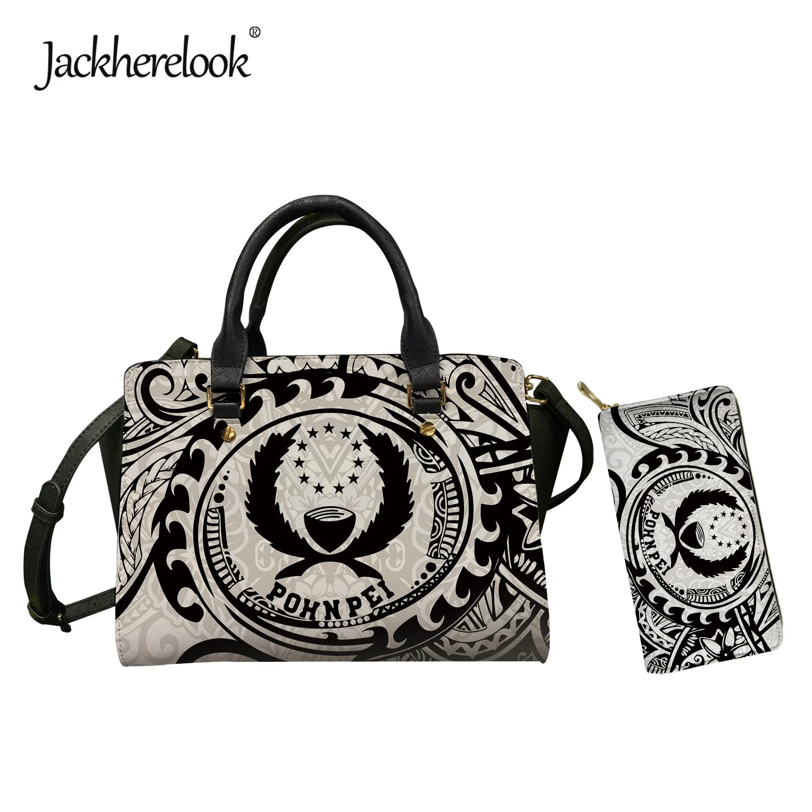 

Jackherelook Pohnpei Polynesian Pattern Womens PU Leather Handbag Crossbody Bag Card Holder Wallet Female Messenger Bag Purse