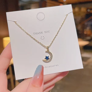 New simple fashion star and moon diamond-studded titanium steel necklace female temperament all-match clavicle chain
