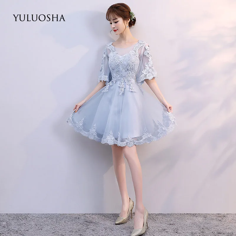 YULUOSHA Bridesmaid Dresses Special Occasion Dress A-Line Lace Appliques Formal Short for Wedding Vestido Azul Marino | Свадьбы и