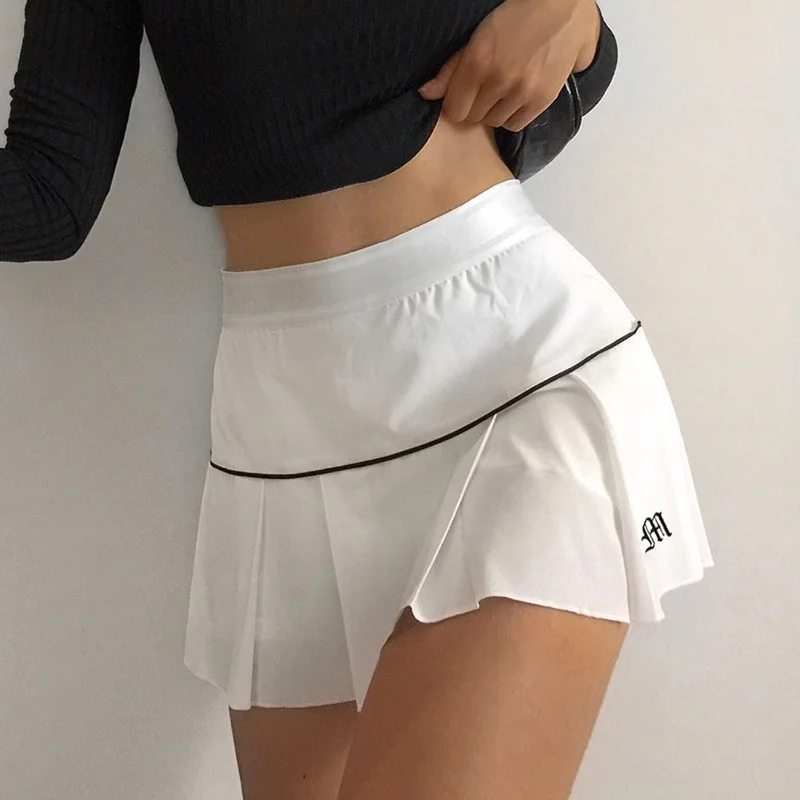 

Preppy Style Casual High Waist Pleated Skirts Womens Embroidery Letter High Waist Mini Shorts Skirt Ladies Y2K Summer