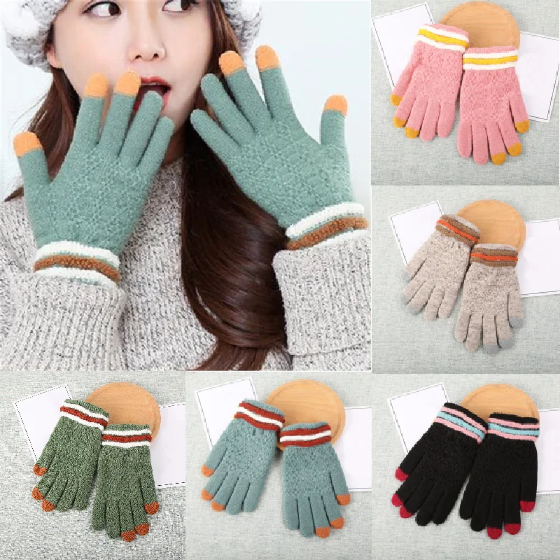 

Женские модные шерстяные вязаные перчатки теплые зимние повседневные варежки с сенсорным экраном зимние перчатки гуанты