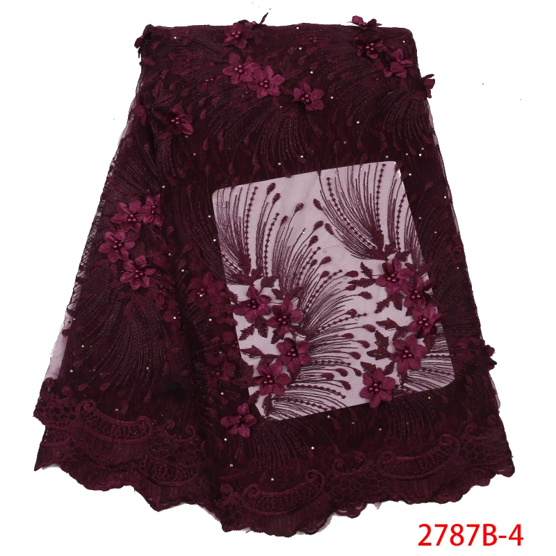 

High Quality Mesh Tulle Lace Fabric,High Quality Nigeria French Laces with 3D Flowers,Latest Lace Fabric with Beads KS2787B-4