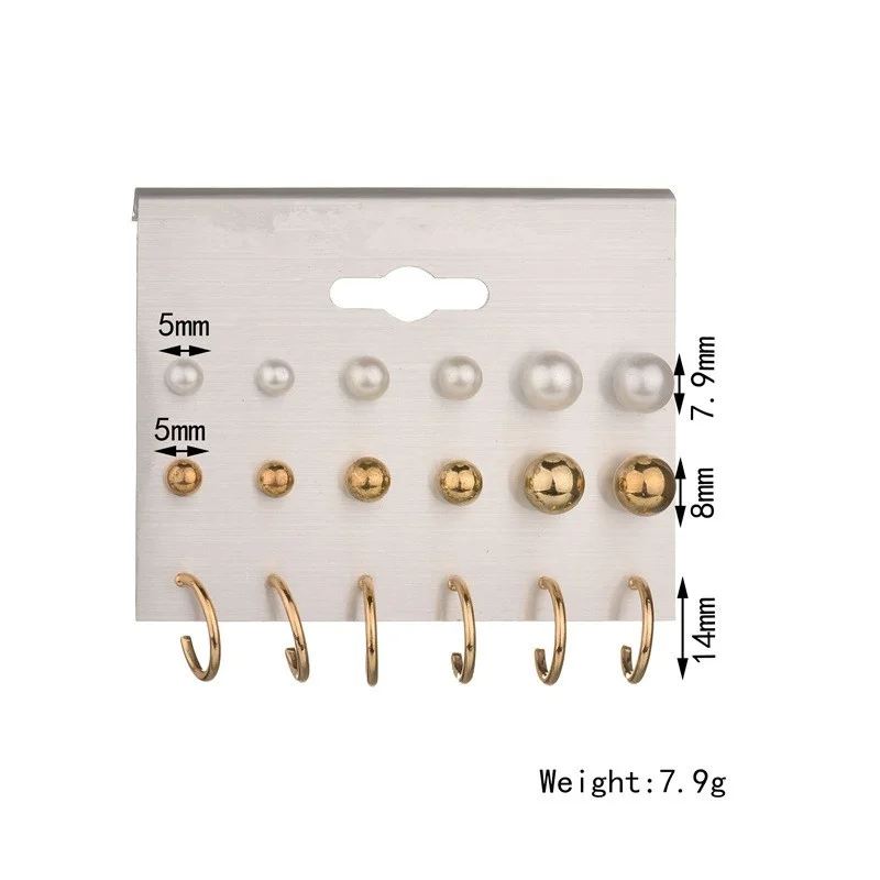 

9 Pairs Women Fashion Simple Stud Earrings Metal Ball Earring Set