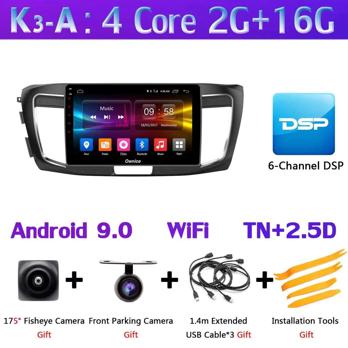 K3-A 360 ° камера 4G SIM 8 ядерный Android 9,0 4G+ 64G gps радио CarPlay SPDIF DSP Автомобильный плеер для Honda Accord 9 - Цвет: K3-A