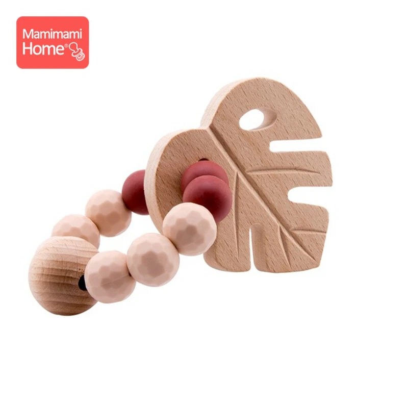 Red Teether Ring Деревянные браслеты деревянный жевательный Прорезыватель крючком бусины Woo Baby Gym погремушка игрушки в форме птицы силиконовые бусины ручной работы поделки - Цвет: Red Teether Ring