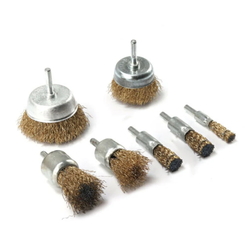 

7 Pcs Wire Brush Steel Brush Drill Bit Wheel Cup 10/16/25/30/38/50 Mm Dia 6mm Shank For Metal Rust Cleaning Sanding Grinding