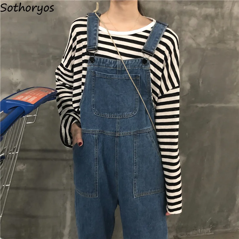 Комбинезоны женские прямые с карманами повседневные универсальные простые