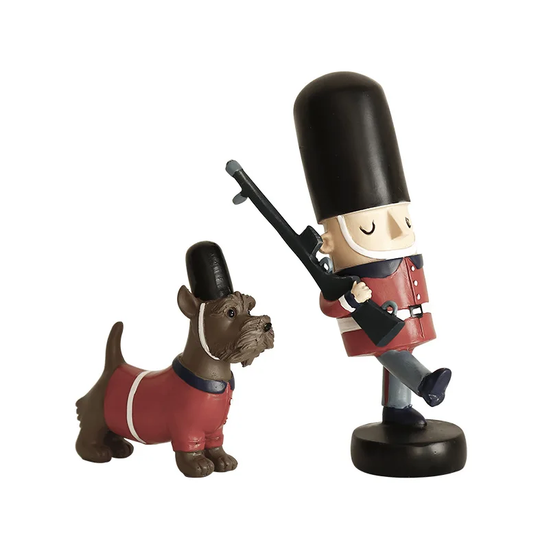 

Nordic Resin Creative Home Desktop TV Cabinet Decoration Small Ornaments Soldier and Dog Character Animal Furnishings Statue