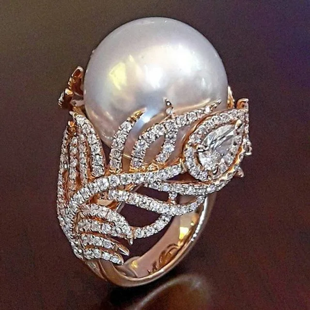 pearl ring Трендовые кольца с искусственным жемчугом и листом из розового золота для женщин ювелирные изделия Прямая поставка anel anillos bagues femme массивные ювелирные изделия O3P038 - Цвет основного камня: pearl ring