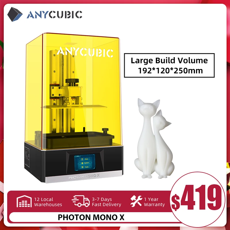

3D-принтер ANYCUBIC Photon Mono X LCD, 192*120*245 мм, громкость 8,9 ''4K, монохромный, с дистанционным управлением, УФ-смола, большой размер, impresora 3d