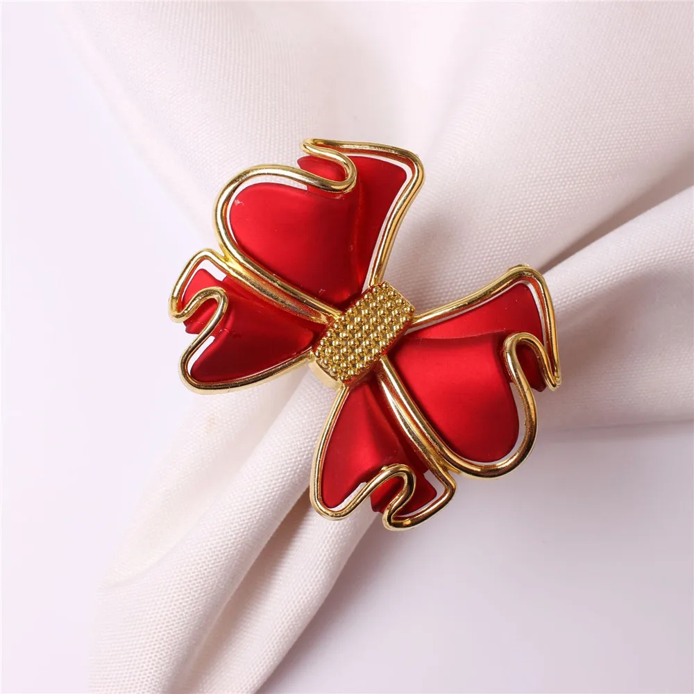 

12PCS/acrylic red bow napkin ring table top decoration for family gatherings, hotel receptions, wedding banquet accessories