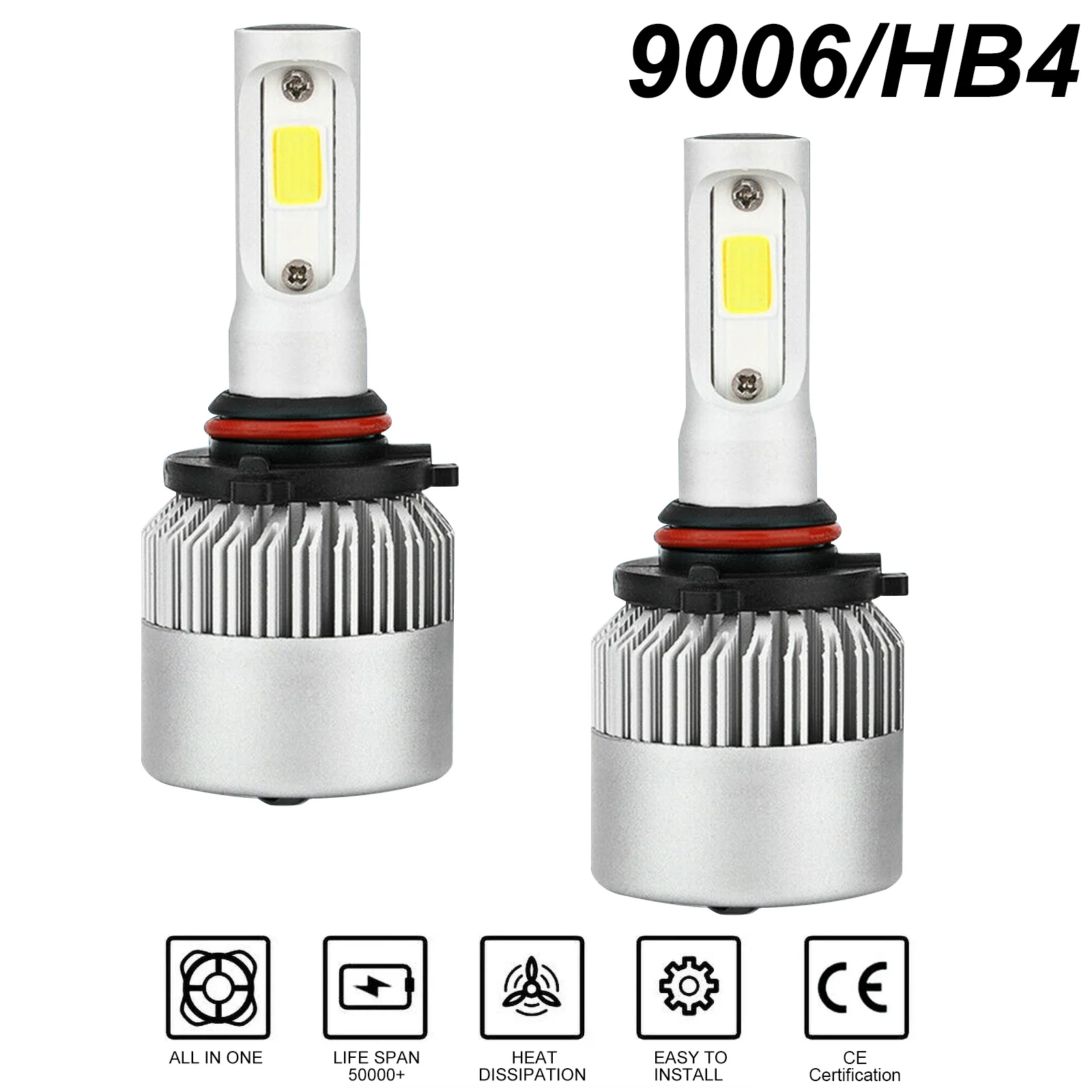 

2x LED Bulb S2 9006 Headlight Car Head Light Led Bulbs HB4 30W 3000LM 6000K Auto Headlamp