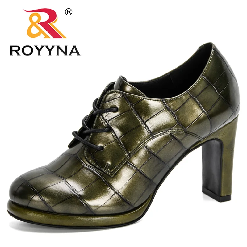 

ROYYNA/Новинка 2020 года; Дизайнерские туфли-лодочки на высоком каблуке со шнуровкой и круглым носком; Женские модельные туфли; Женская Осенняя Р...
