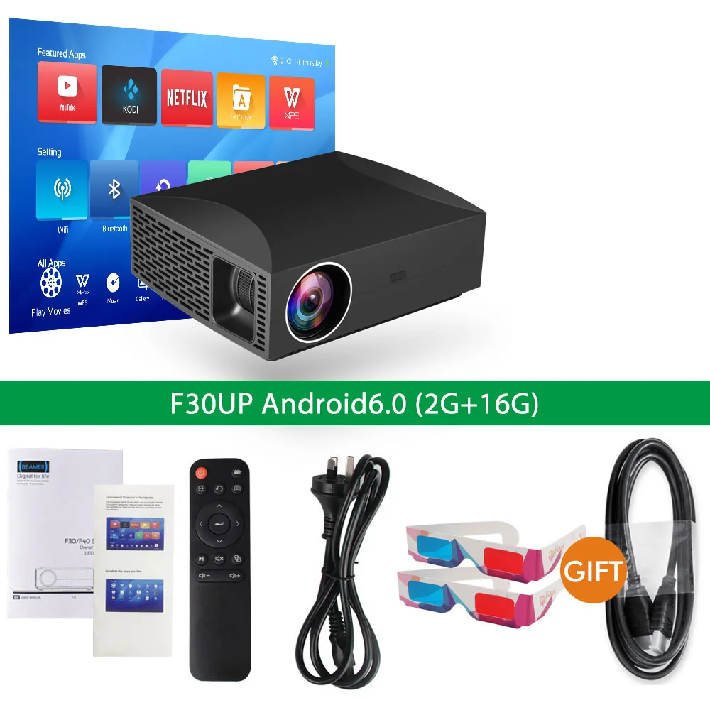 Android Version ALSTON F30 F30UP Full HD 1080P проектор 4K 6500 люмен кинопроектор проектор Android WiFi Bluetooth HDMI с подарком - Цвет: Android Version