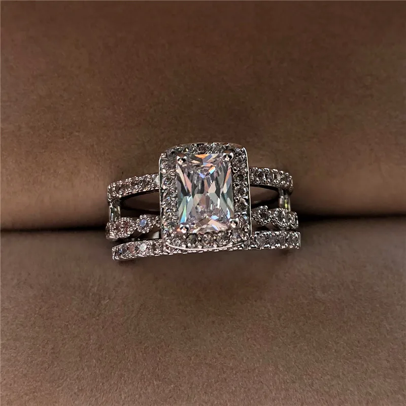 Роскошное женское кольцо с кристаллом цирконием набор винтажных серебряных