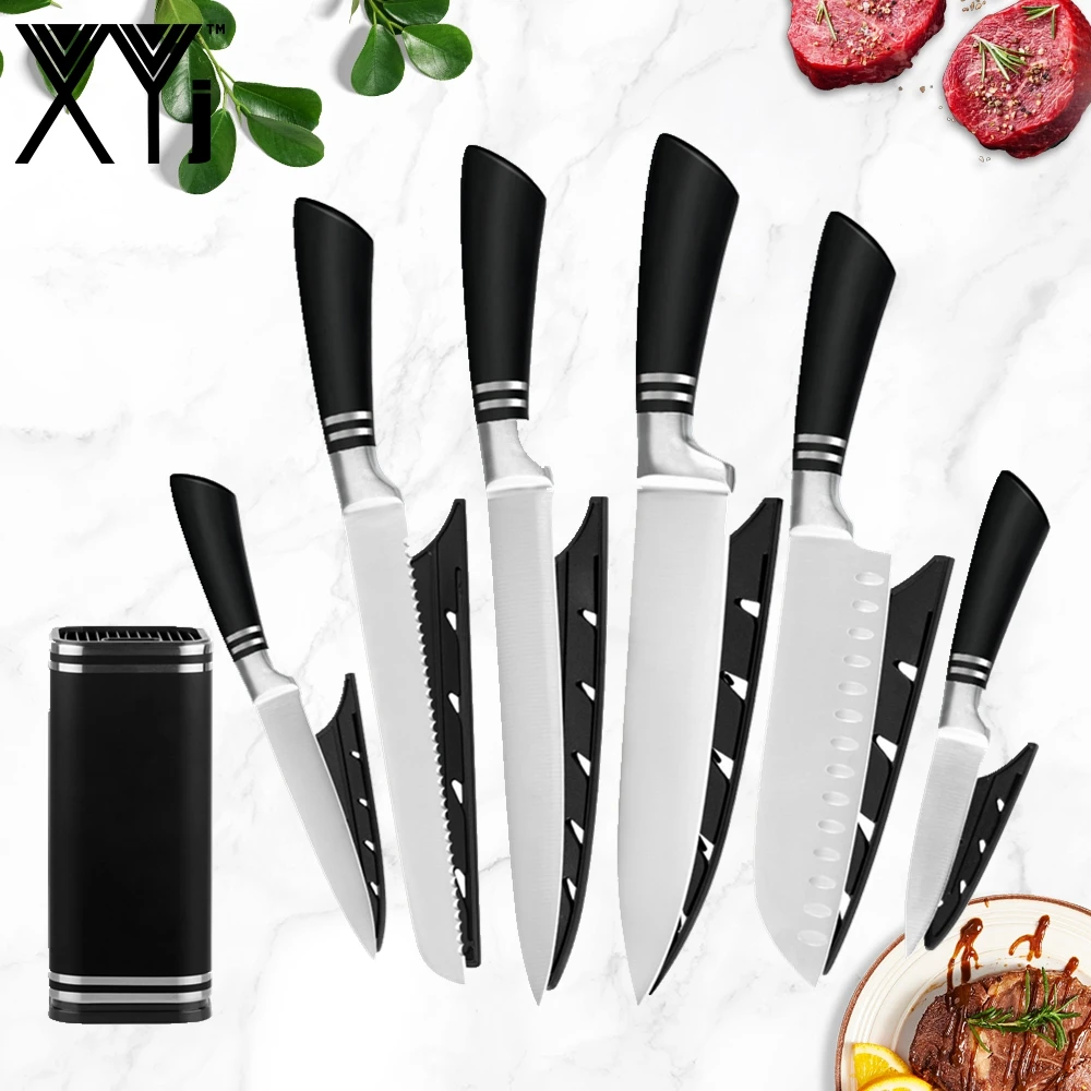 XYj 6Pcs Stainless Steel Kitchen Knives Set Japanese Cooking Knife Sharp Blade Chef Slicing Bread Santoku Utility Paring | Дом и сад