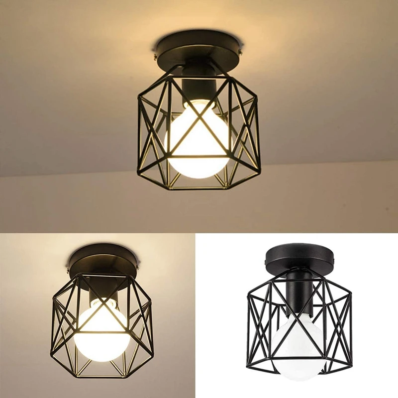 Semi-Flush Mount Ceiling Light E26 Retro Black Industrial Fixture for Porch Kitchen Lighting 2 Pack | Лампы и освещение