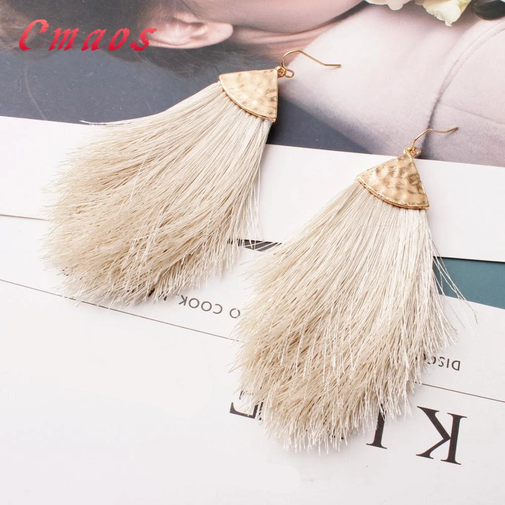 Женские Винтажные висячие серьги в этническом богемном стиле длинные из хлопка с