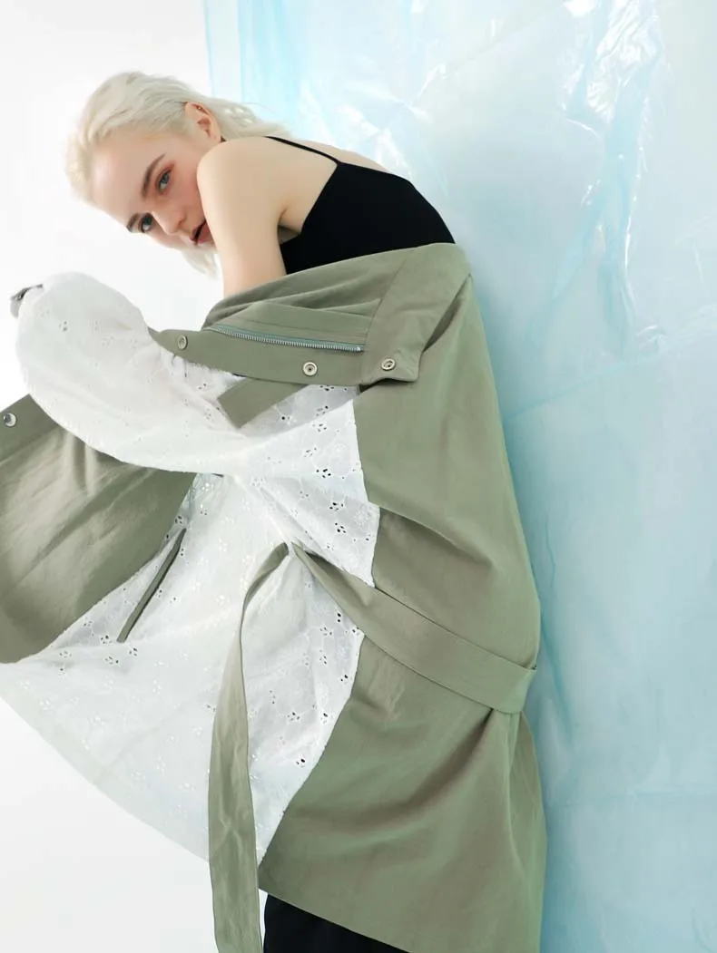 Женская хлопковая куртка с кружевом Повседневная осенняя в европейском стиле 2019