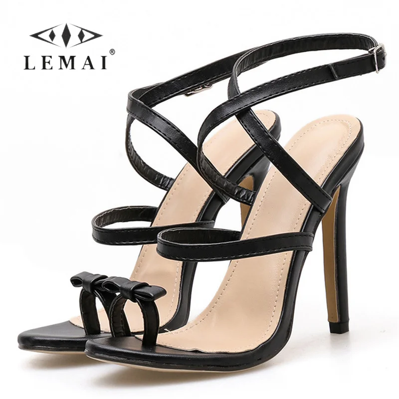 

Женские сандалии LEMAI на высоком каблуке, простые туфли с круглым носком, с перекрестным бантом, повседневные туфли на шпильке, босоножки для ...