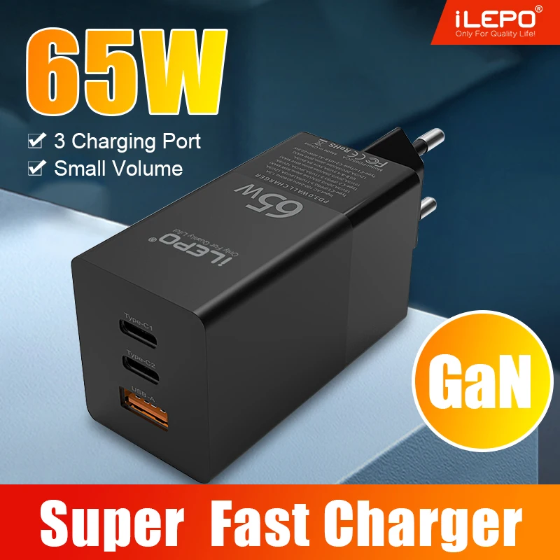 65W Ган PD USB зарядное устройство 3 порта быстрой зарядки 4 0 QC3.0 Type C 65 Вт быстрое для