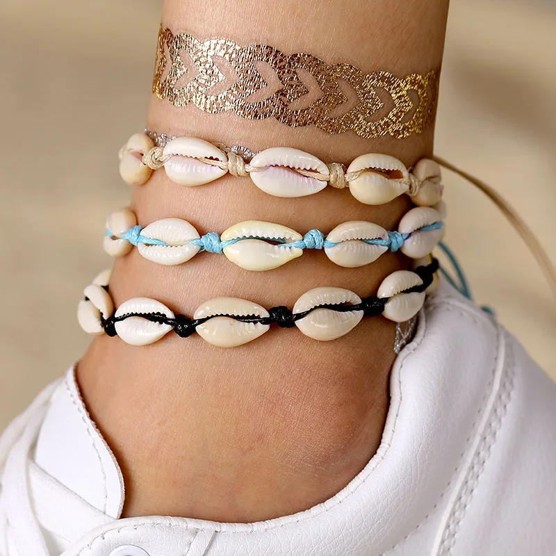 Женский винтажный браслет KISSWIFE плетеный в богемном стиле с бусинами виде ракушек