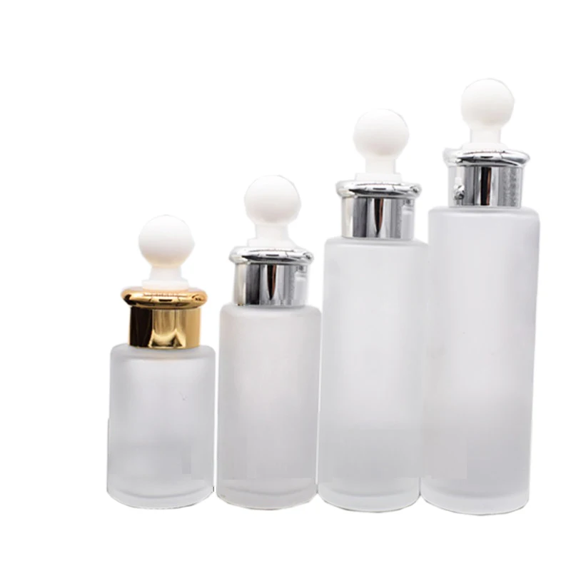 

30ml 50ml 60ml Glass Pipette Dropper bottle Empty Frosted Clear Essential Oil vial Gold,Silver collar Cosmetic packing