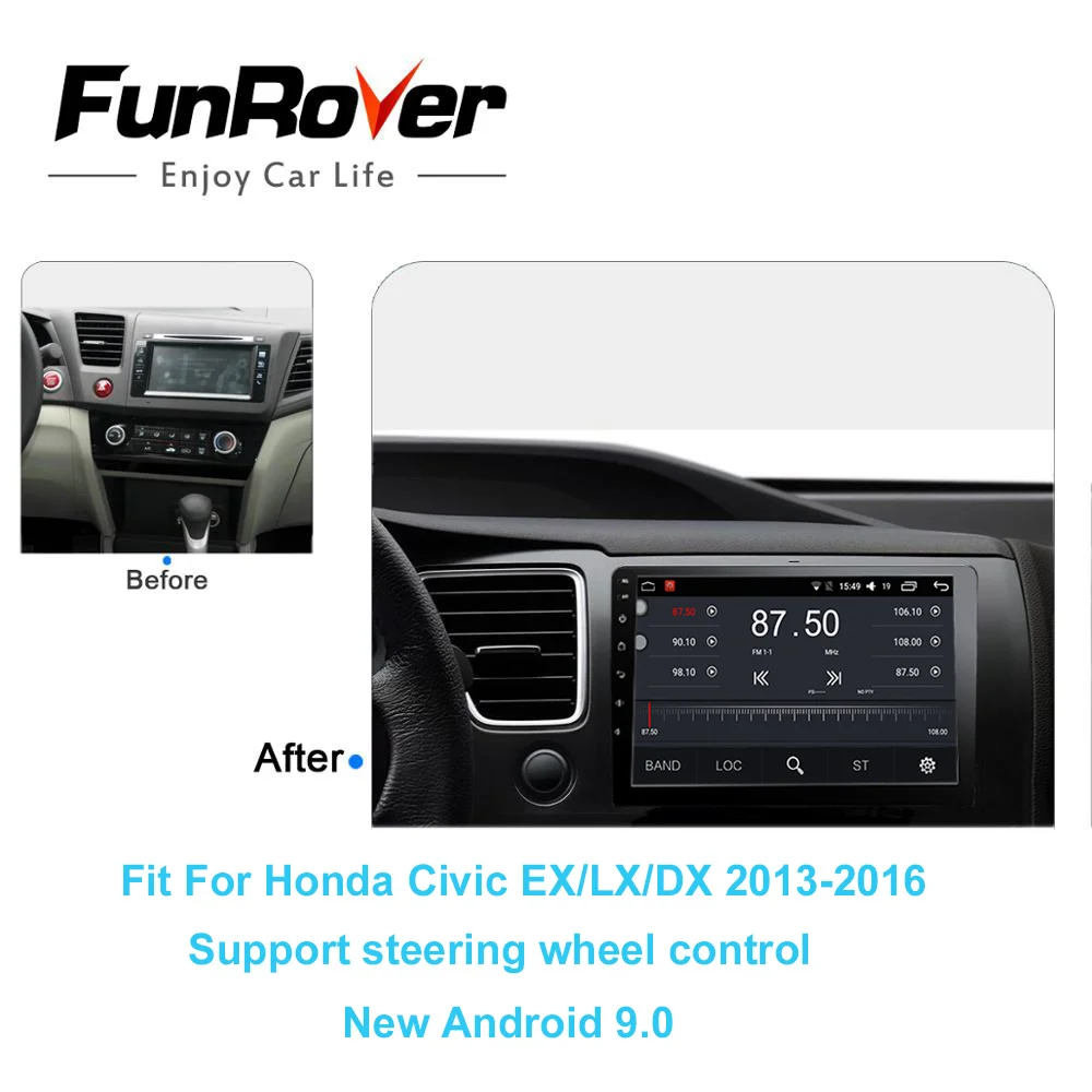 FUNROVER android 9 0 2.5D + IPS автомобильный Радио мультимедийный плеер для Honda Civic Saloon 2013 2016 dvd