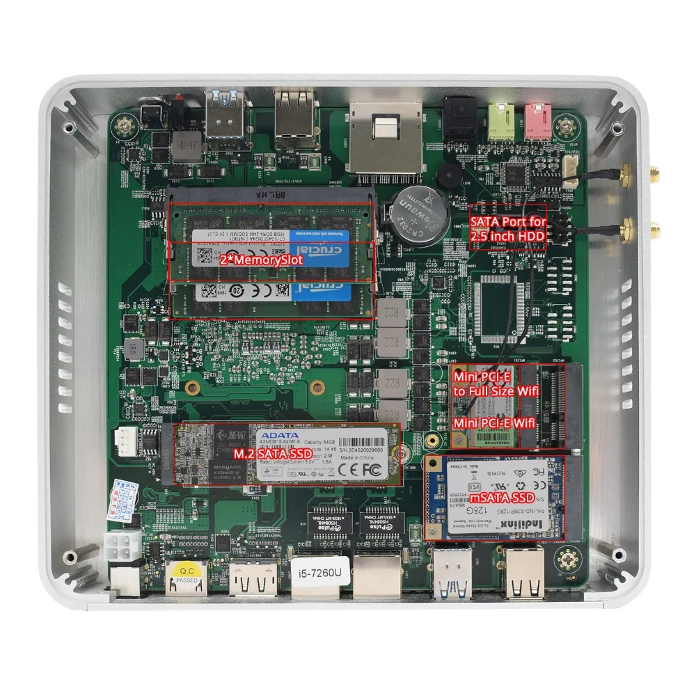 Core i7 7500U 6500U Мини ПК без вентилятора Win10 pro Бизнес Настольный Intel HD620 графика 4K HTPC игровой компьютер i5 7260U WiFi HDMI
