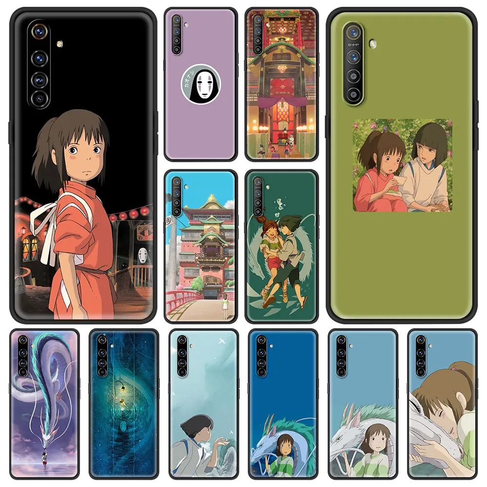 

chihiro Spirited Away cute Anime Love Case For Oppo A53 A52 A9 2020 Black Shell For Realme 8 7 6 Pro C3 C21 Silicone Phone Cover