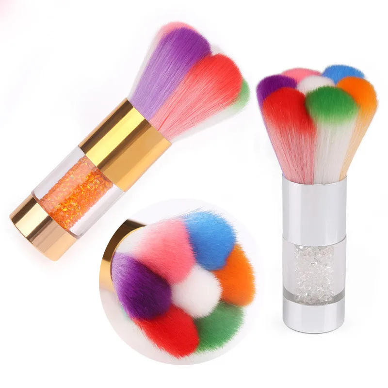 New Special Design Nail Art Dusting Clean Brush Gold Silver Handle for Nails Dust Collector NA044
