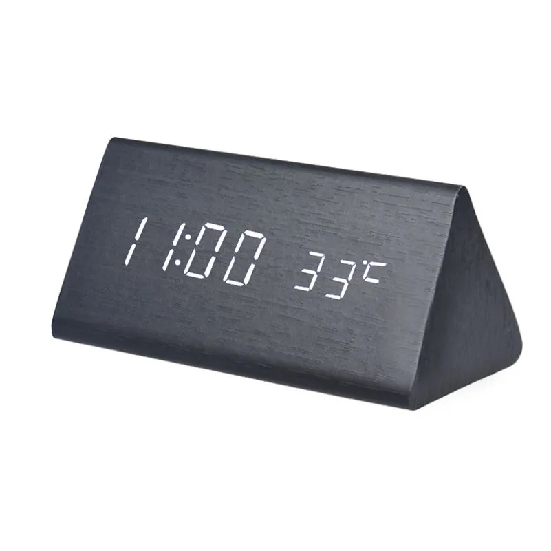 Светодиодный Деревянный Будильник Часы Настольный Голосовое управление