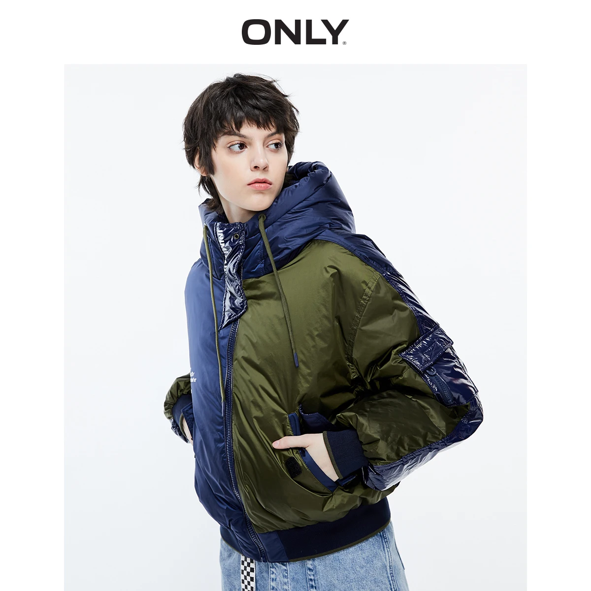 

ONLY autumn new brim shiny stitching loose down jacket female | 119323513