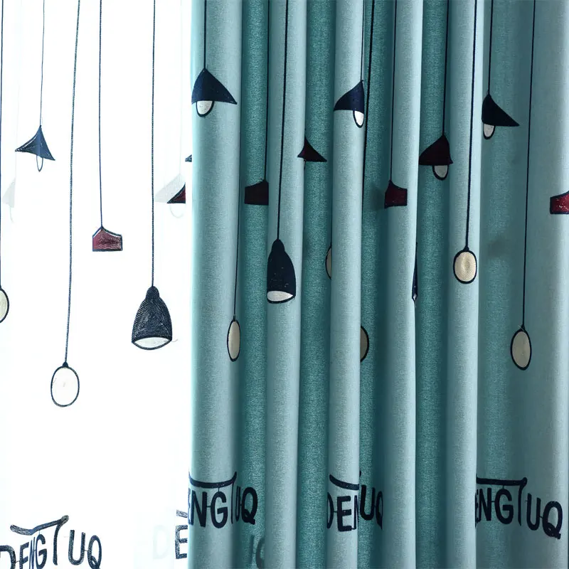 Скандинавский современный стиль шторы на заказ лампа с вышивкой спальня