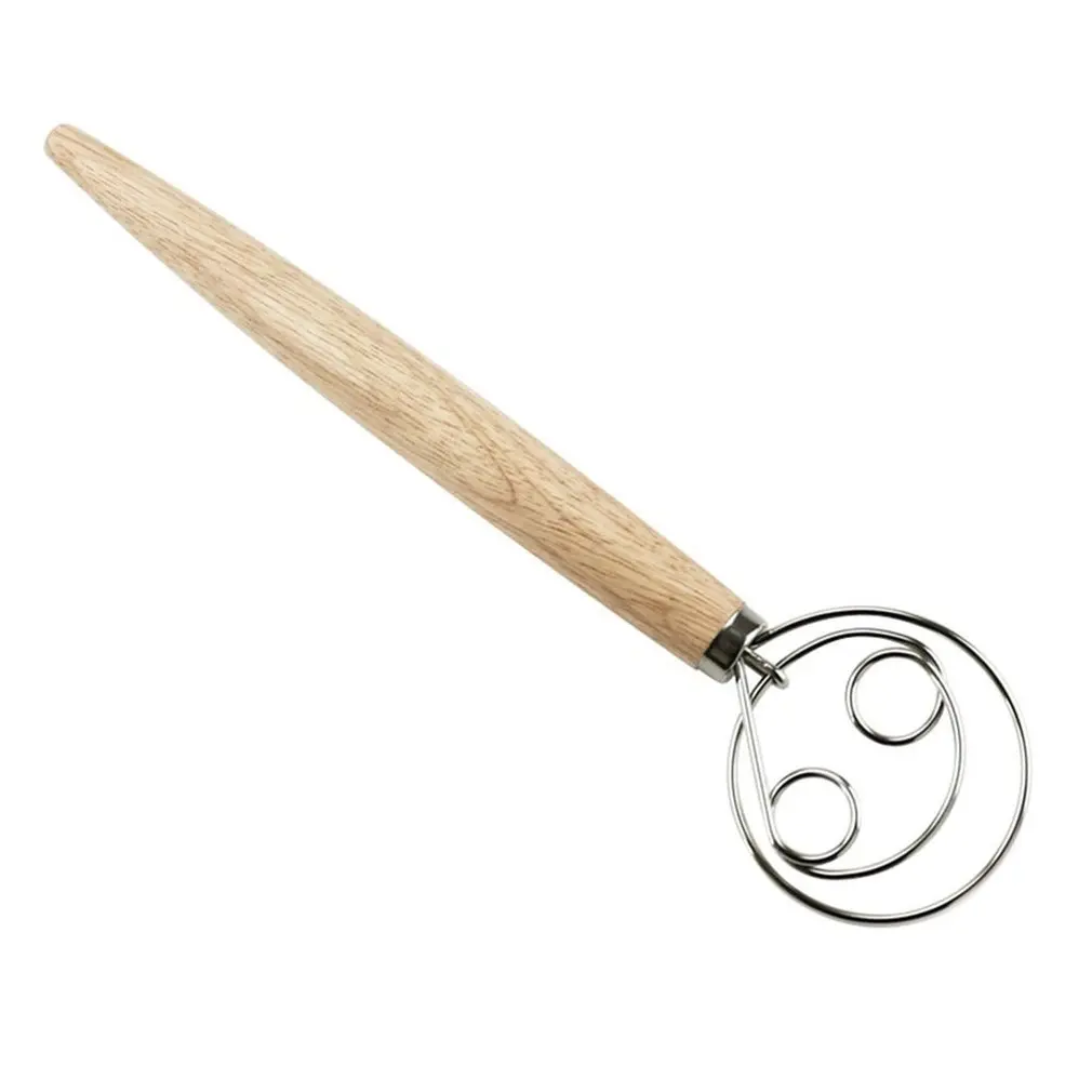 

Wooden Handle Dough Mixer Set Self-adhesive Bag Packaging Single Eye Coil Manual Flour Mixer Manual Baking Tools Whisk